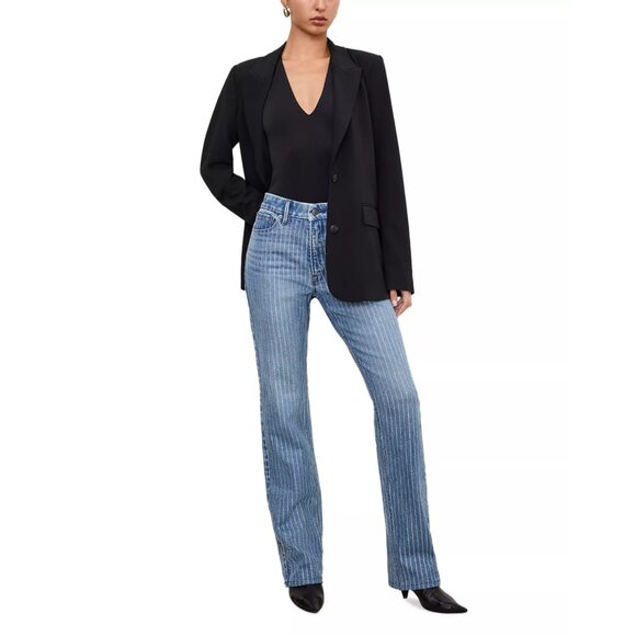 259$ Good American Good Icon Rhinestone Straight Leg Jeans Women's Size 12 Blue - Picture 5 of 5